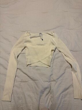 Garage Cream Ribbed Cross-Front Crop Top